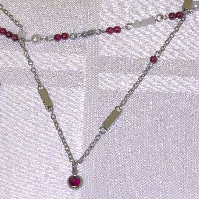 Red and White Necklace Stack